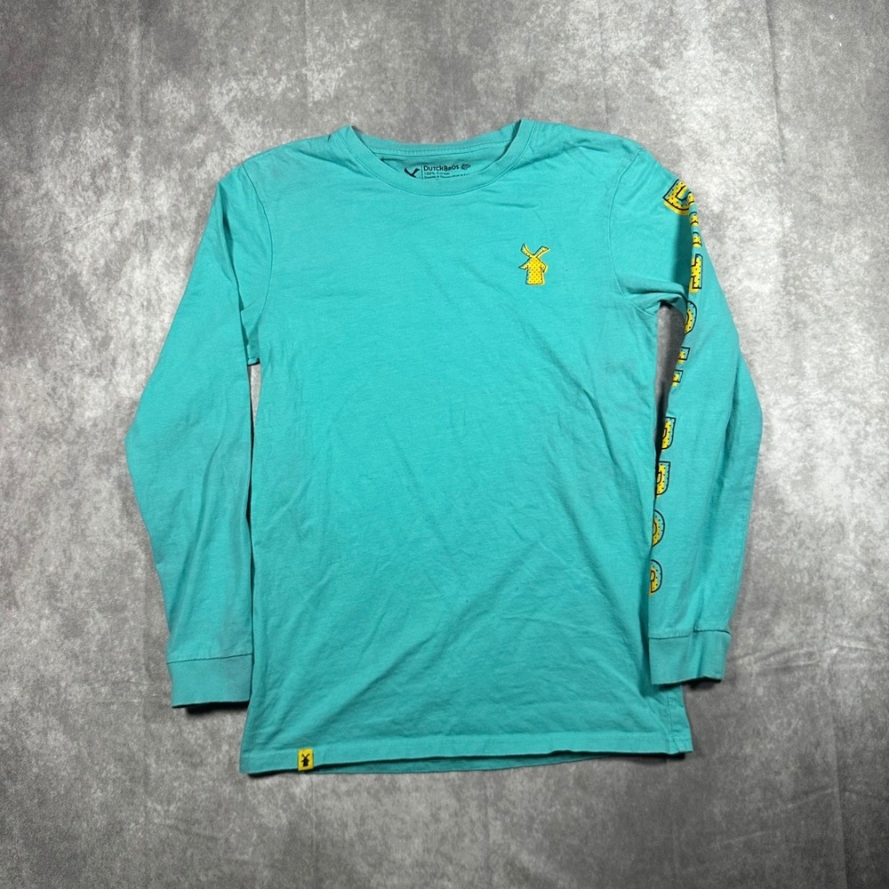 Dutch Bros Coffee Mens Medium Teal Long Sleeve T-Shirt Windmill Logo